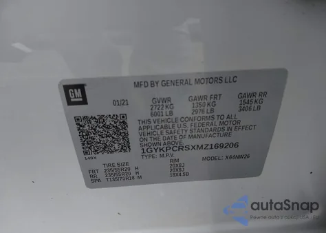 2021 Cadillac Xt6 Premium Luxury из США, поврежденный, VIN 1GYKPCRSXMZ169206